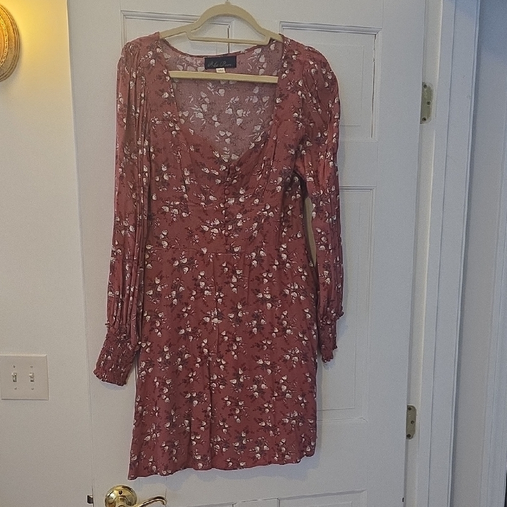 Blue Rain Burgundy Floral Long Sleeve Dress
